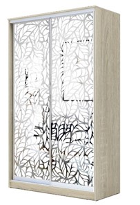 Шкаф 2-х створчатый 2200х1200х620 два зеркала, "Листья" ХИТ 22-12-66-17 Дуб Сонома в Петрозаводске - предосмотр