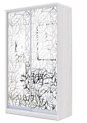 Шкаф 2200х1500х420 два зеркала, "Листья" ХИТ 22-4-15-66-17 Ясень анкор светлый в Петрозаводске - изображение
