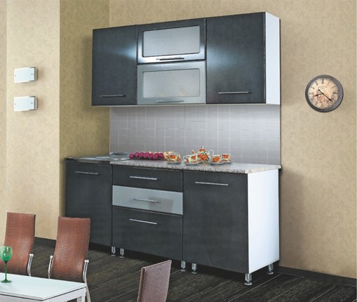 Модульный кухонный гарнитур Мыло 224 2000х718, цвет Черный/Графит в Петрозаводске - изображение