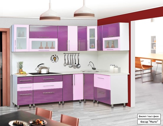 Угловая кухня Мыло 224 2600х1600, цвет Фиолет/Пастель фиолет в Петрозаводске - изображение