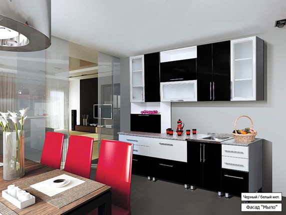 Модульный кухонный гарнитур Мыло 224 2600, цвет Черный/Белый металлик в Петрозаводске - изображение
