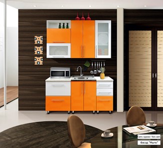 Кухня Мыло 224 1600х718, цвет Оранжевый/Белый металлик в Петрозаводске - предосмотр