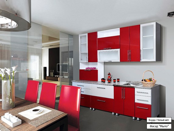 Кухонный гарнитур Мыло 224 2600, цвет Бордо/Белый металлик в Петрозаводске - изображение