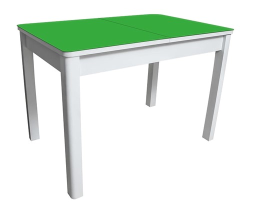 Кухонный стол раскладной Айсберг-02 СТ2, белое ЛДСП/стекло зеленое/прямые массив белый в Петрозаводске - изображение