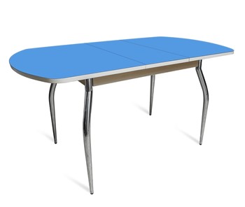 Кухонный раскладной стол ПГ-07 СТ2, дуб молочный/синие стекло/35 хром гнутые металл в Петрозаводске - предосмотр