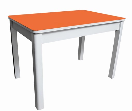 Кухонный раскладной стол Айсберг мини СТ2, белое ЛДСП/стекло оранжевое/прямые массив белый в Петрозаводске - изображение