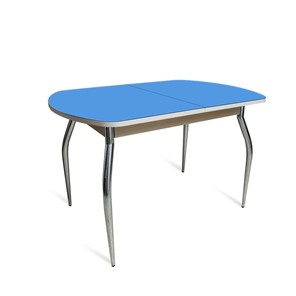 Раздвижной стол ПГ-01 СТ2, дуб молочный/синие стекло/35 хром гнутые металл в Петрозаводске - предосмотр 1