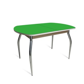 Кухонный раскладной стол ПГ-02 СТ2, дуб молочный/зеленое стекло/35 хром гнутые металл в Петрозаводске - предосмотр 1