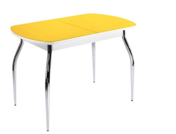 Кухонный стол раздвижной ПГ-02 СТ2, белое/желтое стекло/35 хром гнутые металл в Петрозаводске - изображение
