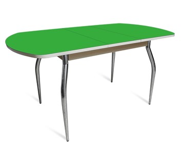 Кухонный стол раздвижной ПГ-07 СТ2, дуб молочный/зеленое стекло/35 хром гнутые металл в Петрозаводске - предосмотр