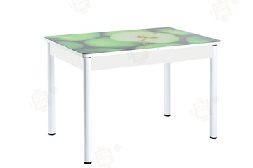 Кухонный стол раздвижной Айсберг-02 СТФ, белое лдсп/зеленые яблоки/ноги крашеные в Петрозаводске - предосмотр