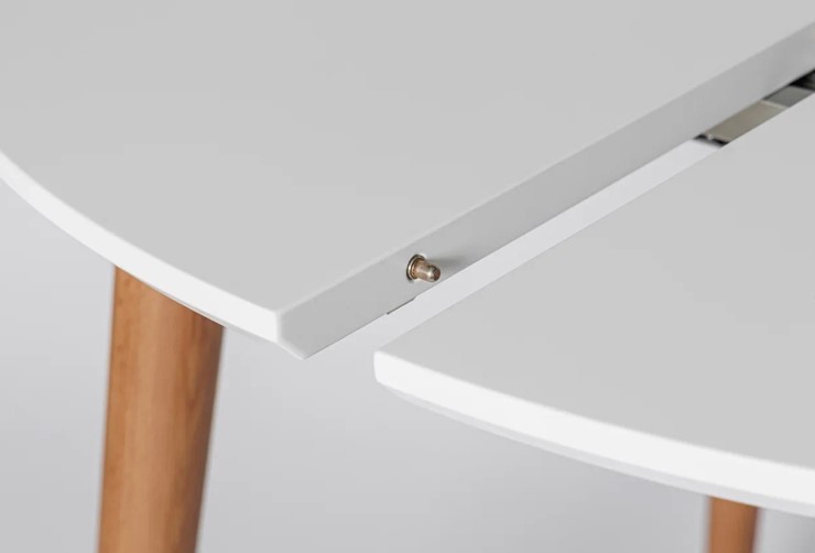 Обеденный круглый раздвижной стол Белая Эмаль д. 100 см МДФ ножки светлый орех в Петрозаводске - изображение 4