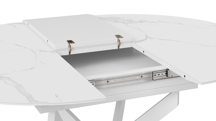 Кухонный стол раздвижной Бергамо Тип 1 (Белый муар/Стекло матовое белый мрамор) в Петрозаводске - изображение 6