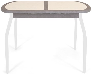 Кухонный раздвижной стол Будапешт-1 ПЛ (ноги белые, плитка бежевая/серый камень) в Петрозаводске - предосмотр 1