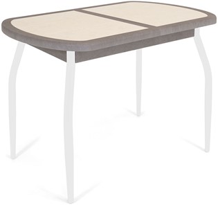 Кухонный раздвижной стол Будапешт-1 ПЛ (ноги белые, плитка бежевая/серый камень) в Петрозаводске - предосмотр