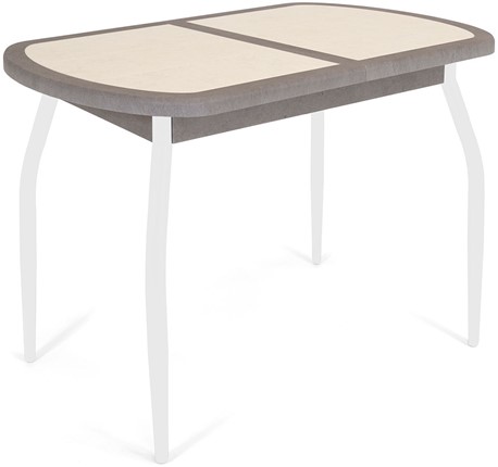 Кухонный раздвижной стол Будапешт-1 ПЛ (ноги белые, плитка бежевая/серый камень) в Петрозаводске - изображение