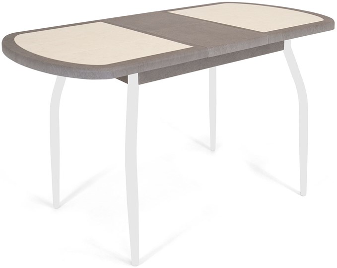 Кухонный стол раскладной Будапешт-2 ПЛ (ноги белые, плитка бежевая/серый камень) в Петрозаводске - изображение 2