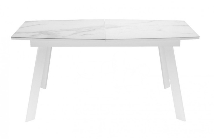 Кухонный раскладной стол Dikline XLS160 мрамор белый глянец/ножки белые в Петрозаводске - изображение 1