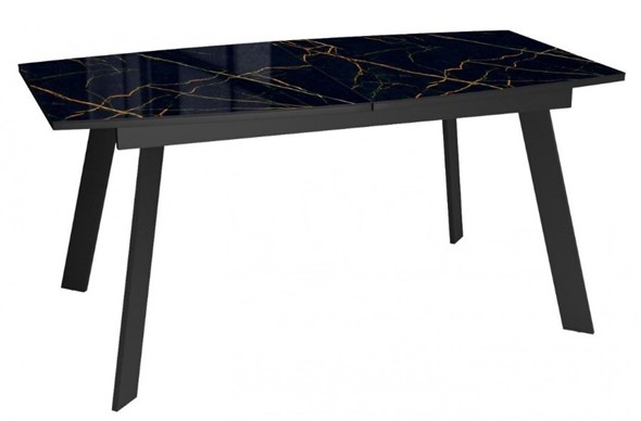 Кухонный раздвижной стол Dikline XLS160 мрамор черный глянец/ножки черные в Петрозаводске - изображение