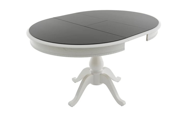 Кухонный стол раскладной Фабрицио-1 Glass Круг 820, (Тон 9 - Эмаль белая + Чёрное) в Петрозаводске - изображение 2