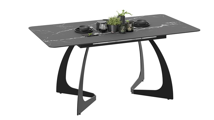Обеденный раздвижной стол Конкорд Тип 2 (Черный муар/Стекло матовое черный мрамор) в Петрозаводске - изображение 1