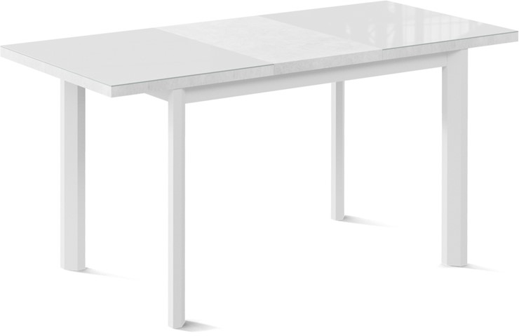 Раздвижной стол Нагано-3G (ноги металлические белые, стекло cristal/белый цемент) в Петрозаводске - изображение 1