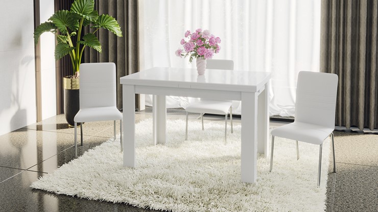 Кухонный раздвижной стол Норман тип 1, цвет Белый/Стекло белый глянец в Петрозаводске - изображение 4