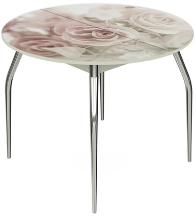 Кухонный стол раскладной Ривьера - Круг, ноги метал. крашеные №24, ФП (Цветы №41) в Петрозаводске - изображение