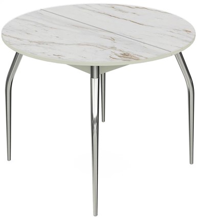 Кухонный стол раскладной Ривьера - Круг, ноги метал. крашеные №24, ФП (Мрамор №14) в Петрозаводске - изображение