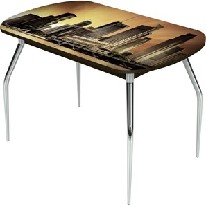 Кухонный раздвижной стол Ривьера исп.2 ноги метал. крашеные №24 Фотопечать (Города №9) в Петрозаводске