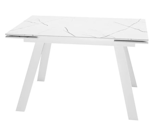 Кухонный стол раздвижной SKL 140, керамика белый мрамор/подстолье белое/ножки белые в Петрозаводске - изображение