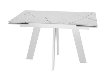 Обеденный раздвижной стол SKM 120, керамика белый мрамор/подстолье белое/ножки белые в Петрозаводске