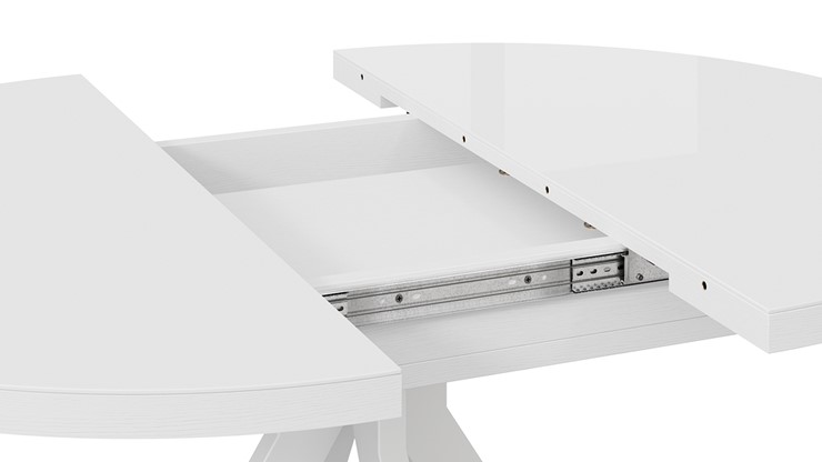 Кухонный стол раздвижной Стокгольм Тип 1 (Белый муар/Стекло глянцевое белое) в Петрозаводске - изображение 4