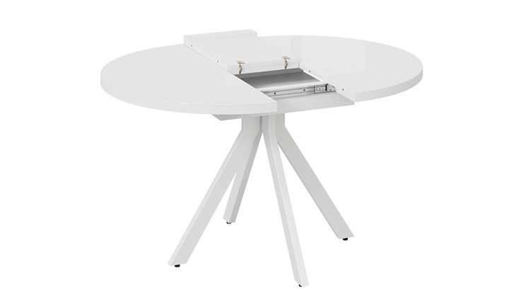 Кухонный стол раздвижной Стокгольм Тип 1 (Белый муар/Стекло глянцевое белое) в Петрозаводске - изображение 5