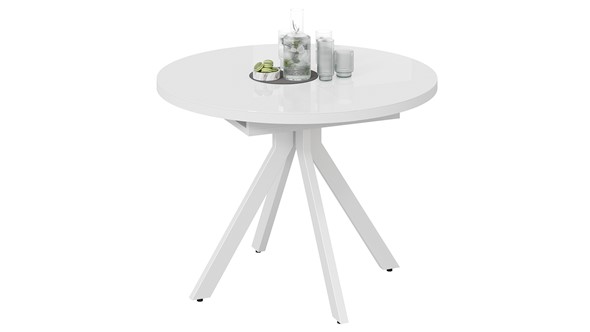 Кухонный стол раздвижной Стокгольм Тип 1 (Белый муар/Стекло глянцевое белое) в Петрозаводске - изображение
