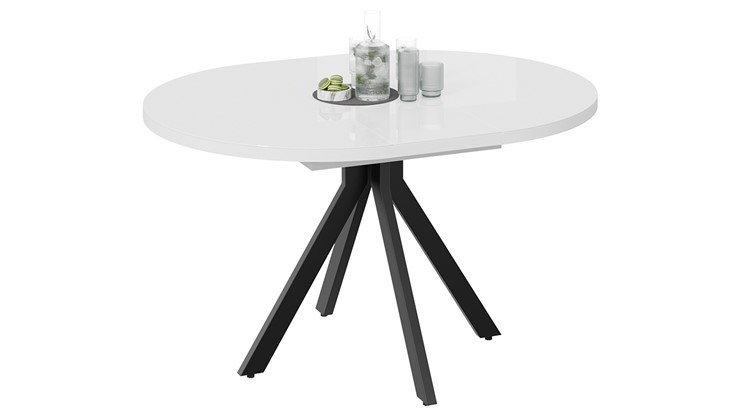 Кухонный стол раскладной Стокгольм Тип 1 (Черный муар/Стекло глянцевое белое) в Петрозаводске - изображение 1