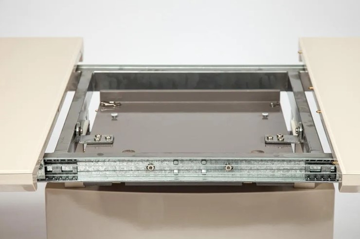 Кухонный стол раздвижной WOLF ( mod. 8053-2 ) мдф high gloss/закаленное стекло, 120/160x80x76, слоновая кость/латте в Петрозаводске - изображение 3