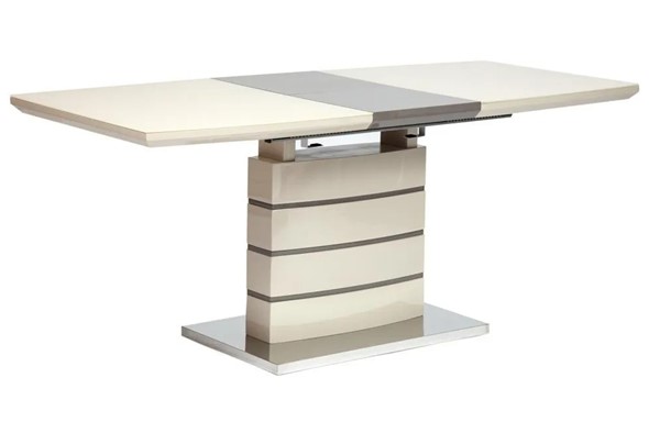 Кухонный стол раздвижной WOLF ( mod. 8053-2 ) мдф high gloss/закаленное стекло, 120/160x80x76, слоновая кость/латте в Петрозаводске - изображение