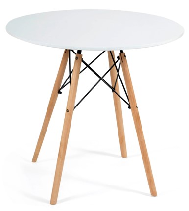 Кухонный обеденный стол CINDY NEXT, металл/мдф/бук, D70х75см, белый/натуральный арт.15854 в Петрозаводске - изображение