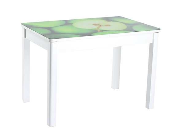 Кухонный стол раздвижной Айсберг-02 СТФ, белое лдсп/зеленые яблоки/40 прямые массив белые в Петрозаводске - изображение