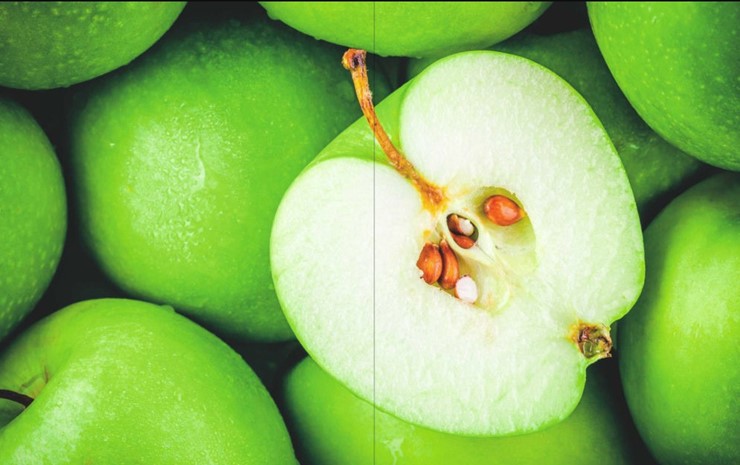 Обеденный раздвижной стол Айсберг-01 СТФ, белый/фотопечать зеленые яблоки/ноги крашеные в Петрозаводске - изображение 2