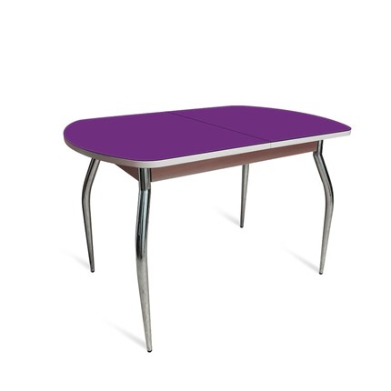 Обеденный раздвижной стол ПГ-01 СТ2 дуб молочный/фиолетовое стекло/35 хром гнутые металл в Петрозаводске - изображение