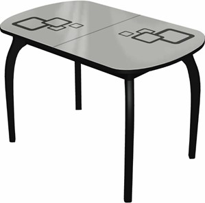 Кухонный стол раздвижной Ривьера мини дерево №1, Рисунок квадро (стекло белое/черный/черный) в Петрозаводске - предосмотр