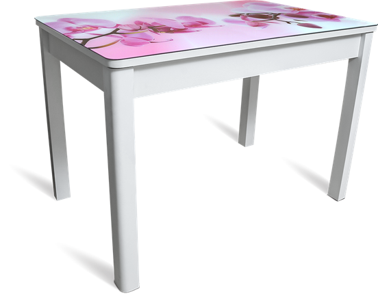 Кухонный раскладной стол Айсберг-01 СТФ, белое лдсп/орхидея/40 прямые массив белые в Петрозаводске - изображение