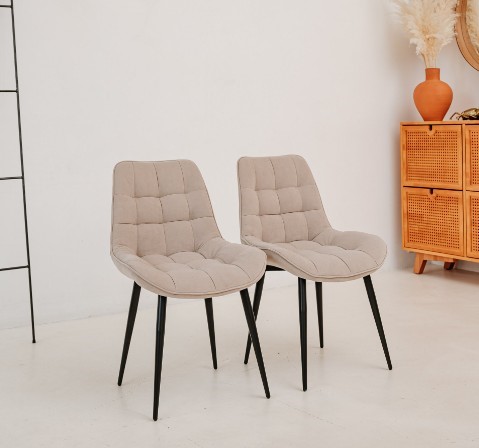 Комплект из 2-х  мягких стульев для кухни Комфорт бежевый черные ножки в Петрозаводске - изображение 1