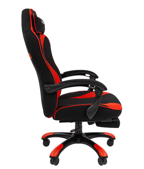 Игровое кресло CHAIRMAN GAME 35 с выдвижной подставкой для ног Ткань  черная / Ткань красная в Петрозаводске - изображение 2