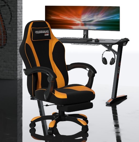 Игровое кресло CHAIRMAN GAME 35 с выдвижной подставкой для ног Ткань черная / Ткань оранжевая в Петрозаводске - изображение 4