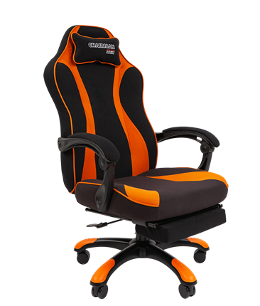 Игровое кресло CHAIRMAN GAME 35 с выдвижной подставкой для ног Ткань черная / Ткань оранжевая в Петрозаводске - изображение