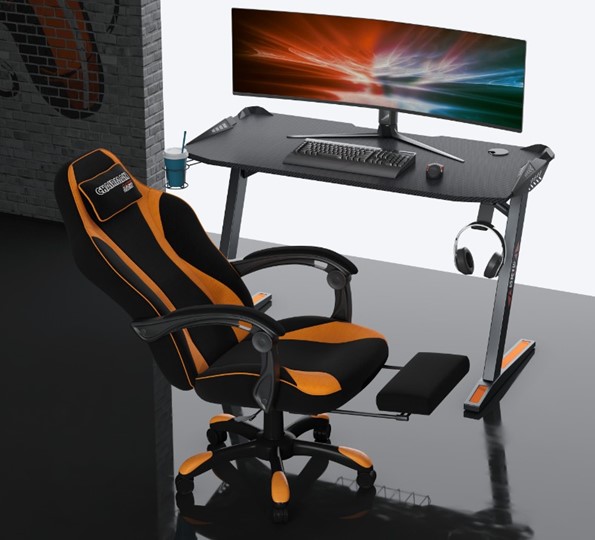 Игровое кресло CHAIRMAN GAME 35 с выдвижной подставкой для ног Ткань черная / Ткань оранжевая в Петрозаводске - изображение 3