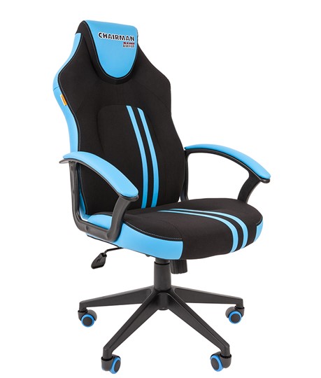 Кресло игровое CHAIRMAN GAME 26  Экокожа - Ткань стандарт. Черный/голубой в Петрозаводске - изображение 1